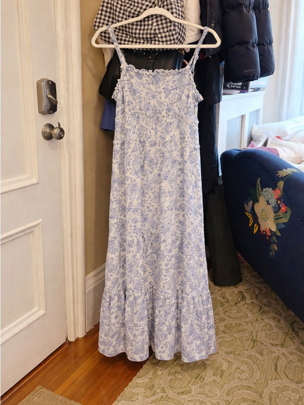 Hint of Blush Blue Floral Maxi Sundress Size S